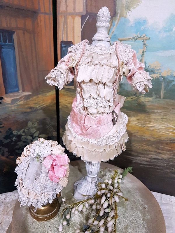 Superb French Small Bebe Silk Costume with Bonnet for 11&quot; Doll