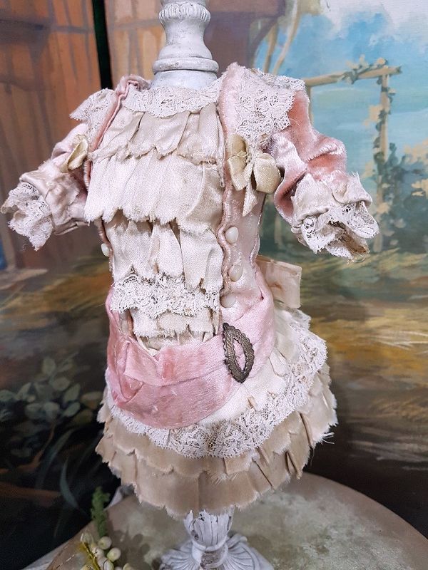 Superb French Small Bebe Silk Costume with Bonnet for 11&quot; Doll