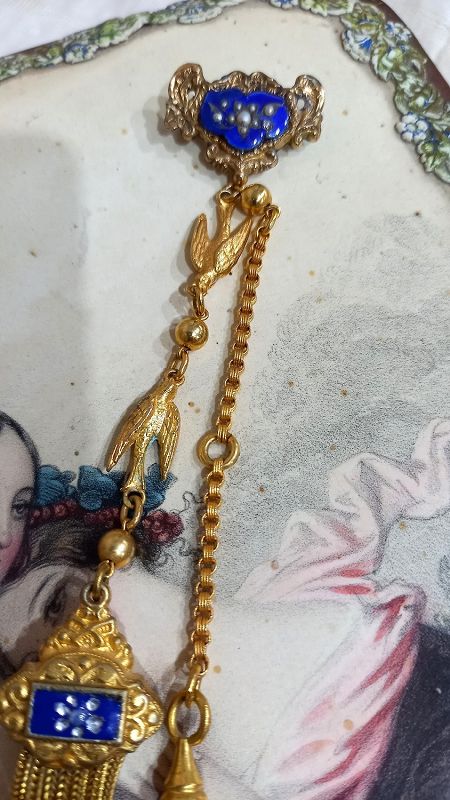Rare decorative French Dolls Faux - Watch and Chain