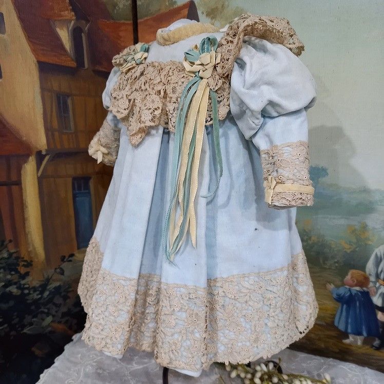 Lovely antique French light blue velvet Gown from 19th. century ....