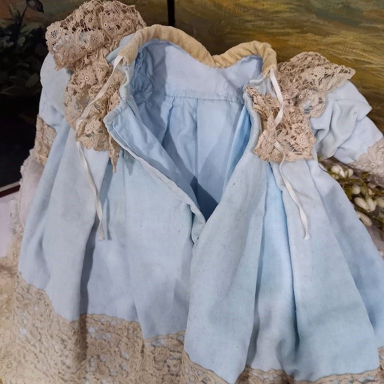 Lovely antique French light blue velvet Gown from 19th. century ....