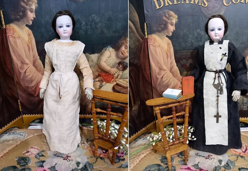 Rare original French Bisque &quot; Nun&quot; Poupee in original Costume