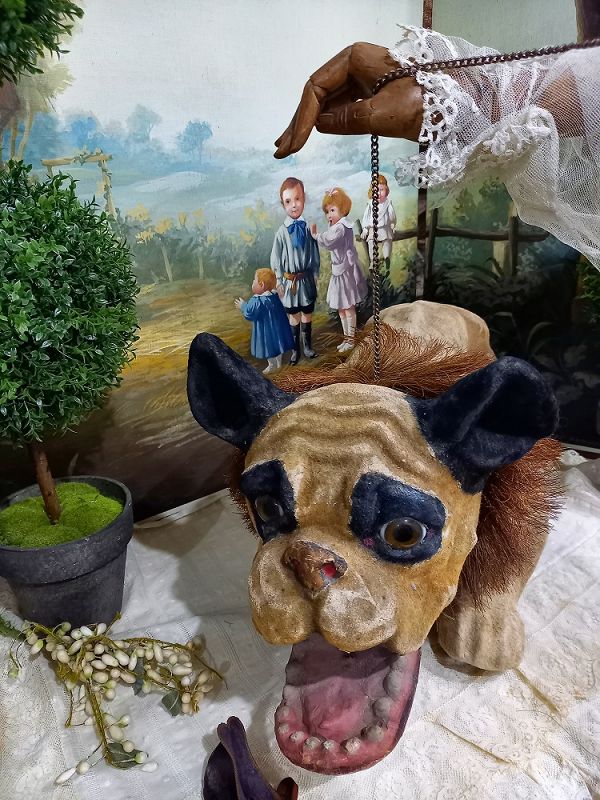 Lovely French Paper Mache Pull-Toy Bulldog for Doll Display ....