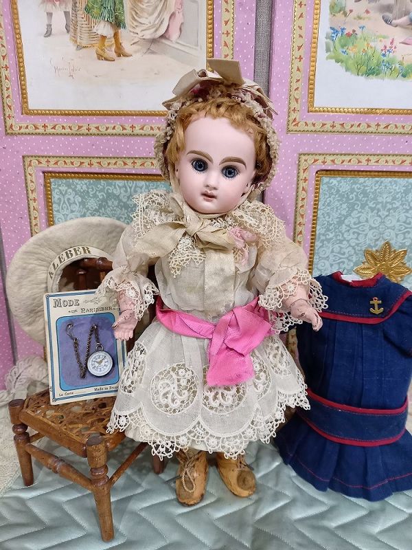 Rare 10 &quot; small Size 2 Mademoiselle Jumeau with extra Clothing