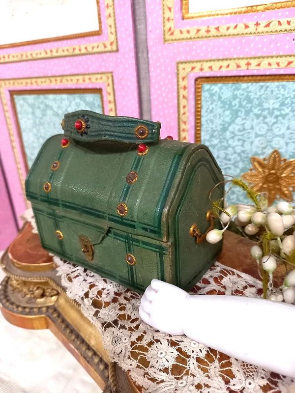Rare French Miniature Poupee Leather Valise / 1860/65th.