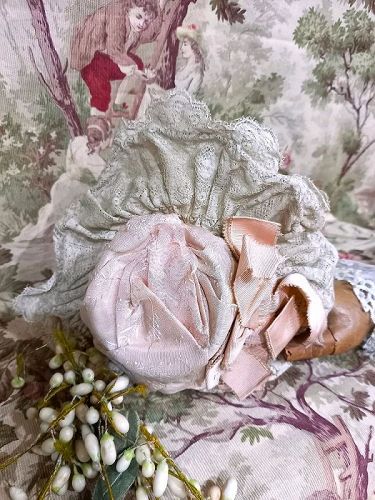 Super Rose Silk and Lace Bebe Bonnet circa 1880th.