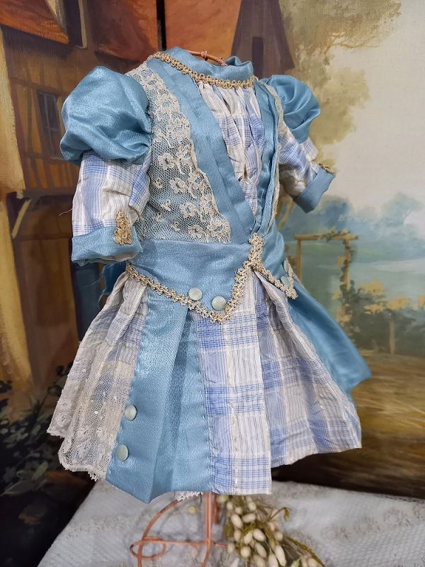 Pretty French one of a kind Bebe Costume with Straw Bonnet