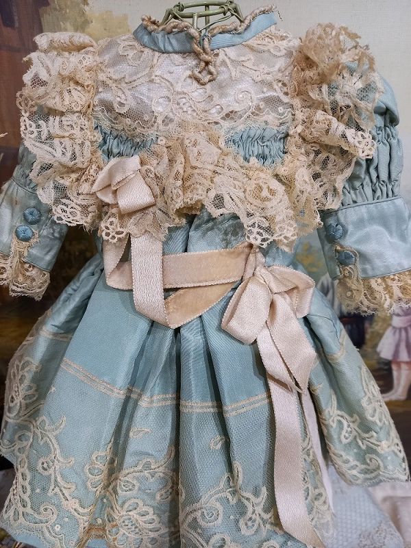 Fancy one of a kind  French Bebe Silk Costume with Bonnet