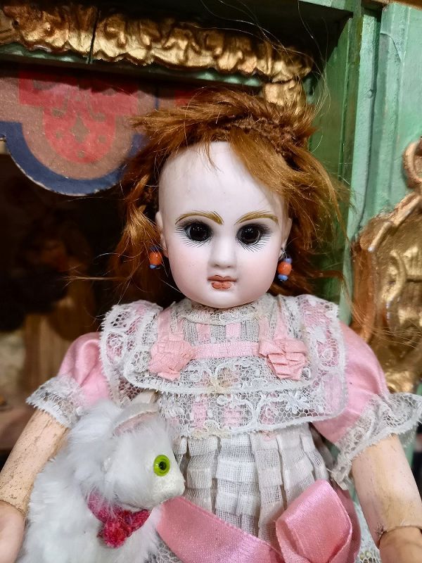 Rare 8&quot; Size 0 tiny Mademoiselle Jumeau in pretty antique Clothing