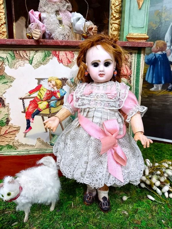 Rare 8&quot; Size 0 tiny Mademoiselle Jumeau in pretty antique Clothing