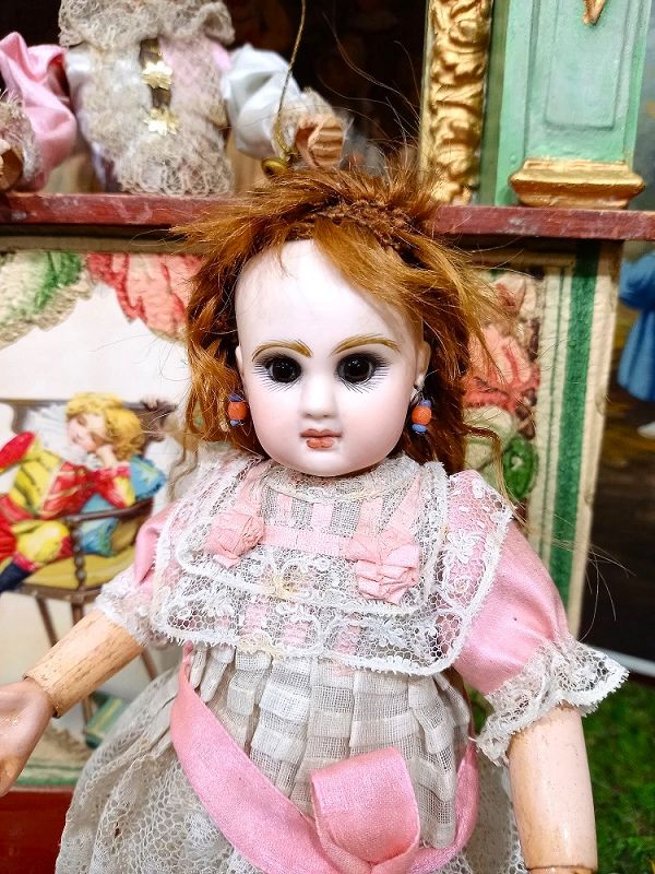 Rare 8&quot; Size 0 tiny Mademoiselle Jumeau in pretty antique Clothing