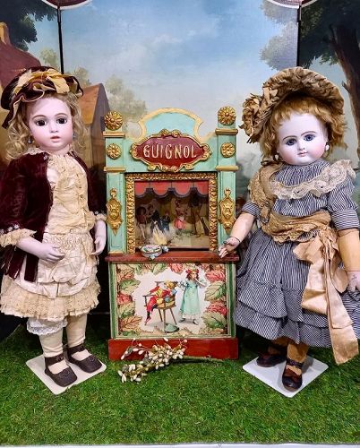 Rare small Antique French Guignol Doll Size Puppet Theater