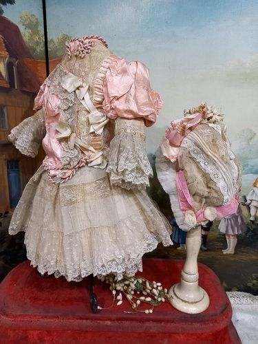 Lovely one of a kind French Couture antique Silk Bebe Costume & Bonnet