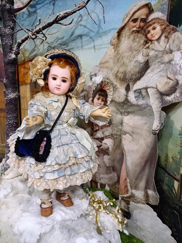 Rare French Bisque Bebe by Joanny with lovely antique Costume