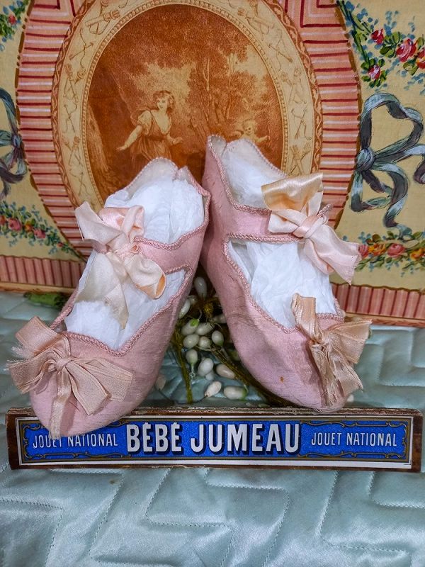 Rare size 16 Silk Bebe Shoes by Maison Jumeau