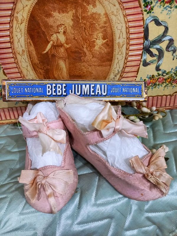 Rare size 16 Silk Bebe Shoes by Maison Jumeau