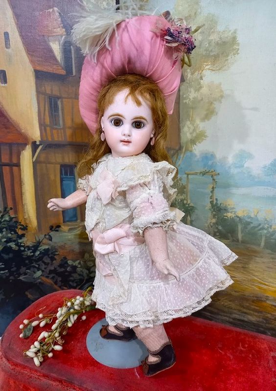 Lovely cabinet size French bisque Bebe Mascotte nicely wearing ....