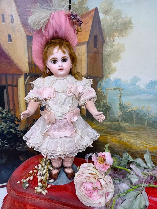 Lovely cabinet size French bisque Bebe Mascotte nicely wearing ....
