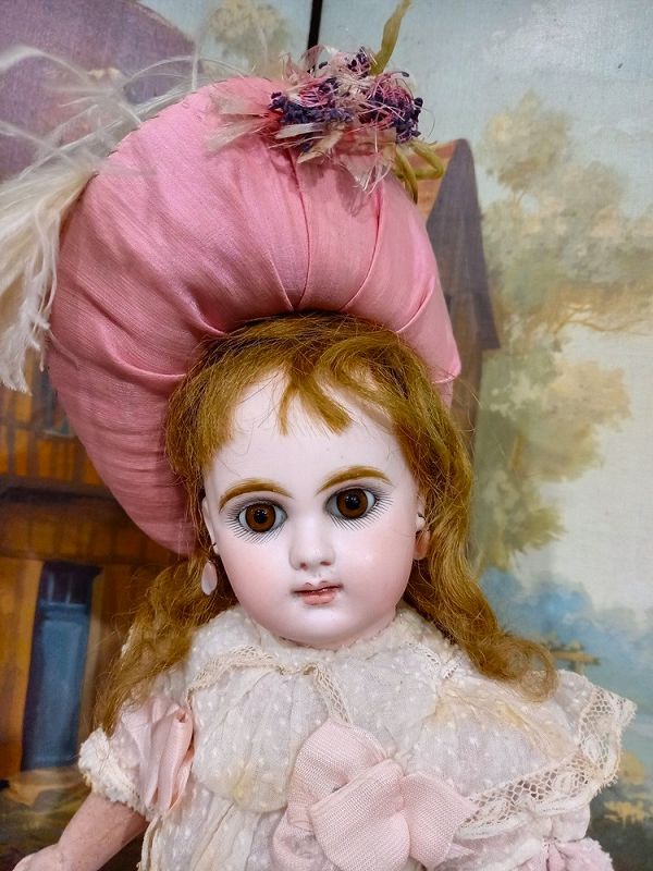 Lovely cabinet size French bisque Bebe Mascotte nicely wearing ....