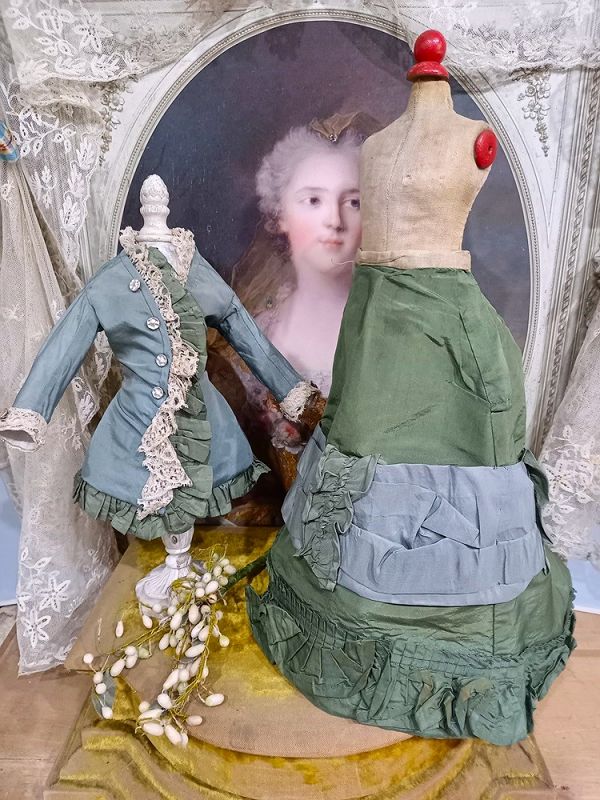 Pretty French Poupee silk Bustle Gown / 1875th.