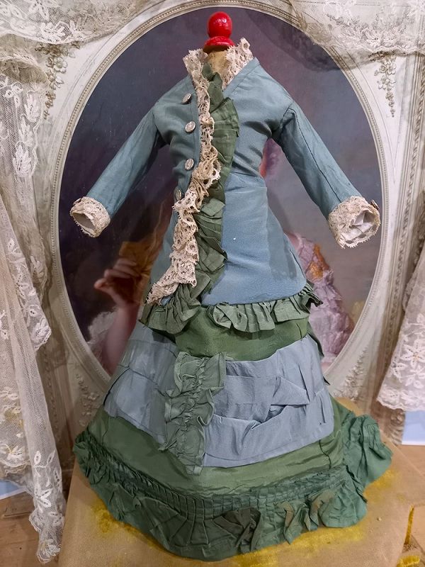 Pretty French Poupee silk Bustle Gown / 1875th.