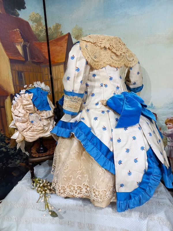 Superb one of a Kind French BeBe Silk Dress with Bonnet