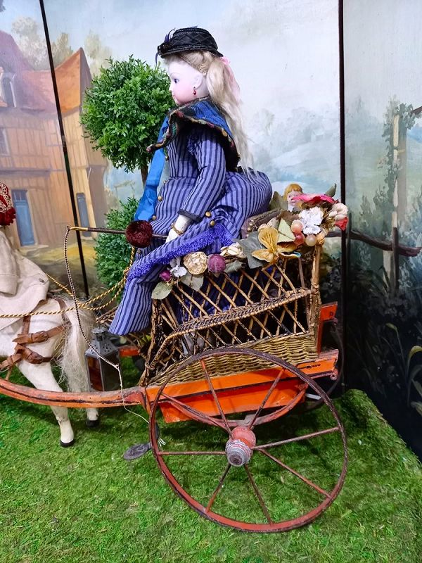 Lovely French Poupee 19th. Century Wicker Country Cart