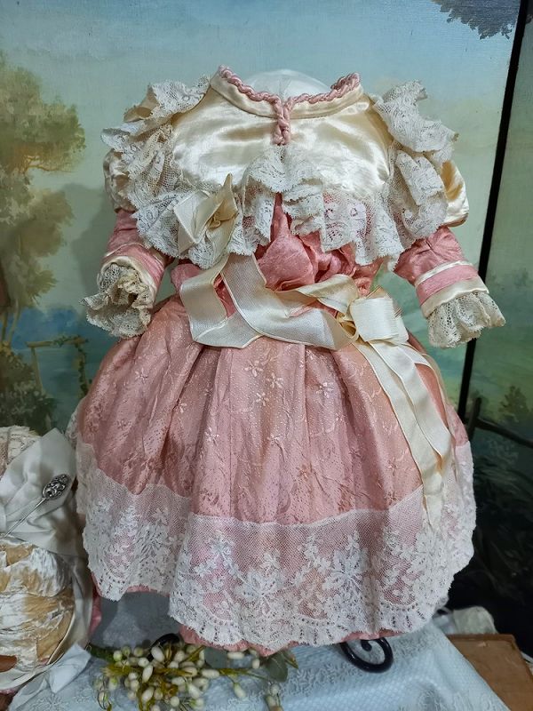 Fancy one of a kind French Bebe Silk Costume with Bonnet