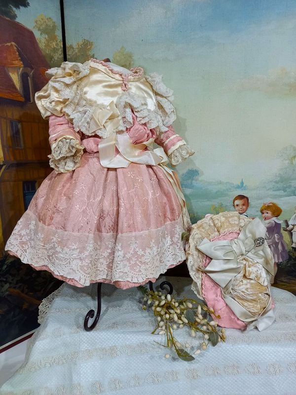 Fancy one of a kind French Bebe Silk Costume with Bonnet