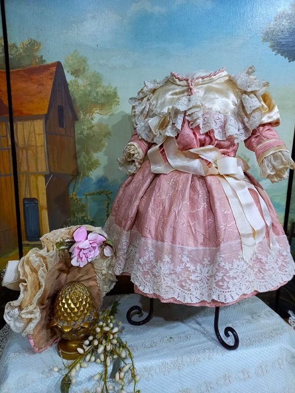 Fancy one of a kind French Bebe Silk Costume with Bonnet