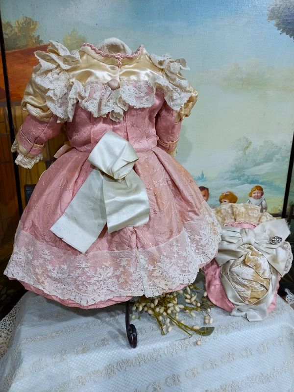 Fancy one of a kind French Bebe Silk Costume with Bonnet