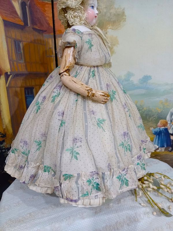 Lovely French Enfantine Poupee Muslin Gown for Huret , Rohmer 1860th.