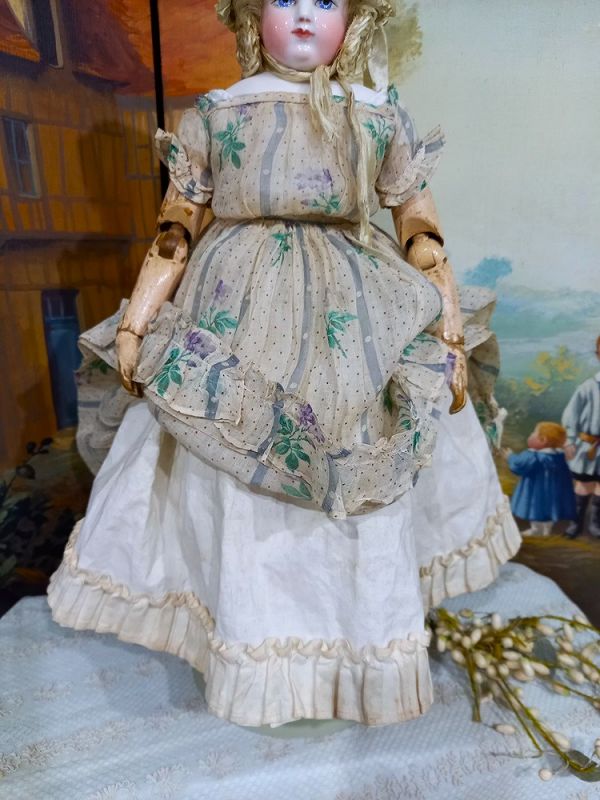 Lovely French Enfantine Poupee Muslin Gown for Huret , Rohmer 1860th.