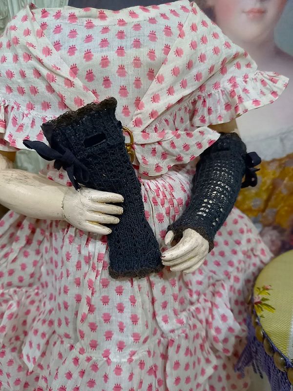 Rare 1860th. Hand-Knitted Fingerless Poupee Gloves