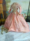 Superb Fashionable Antique Silk Poupee Gown / 1870th.