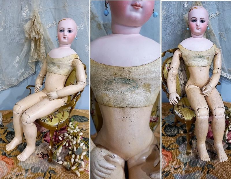 Very rare Bisque Poupee by Victor Clement on original Body