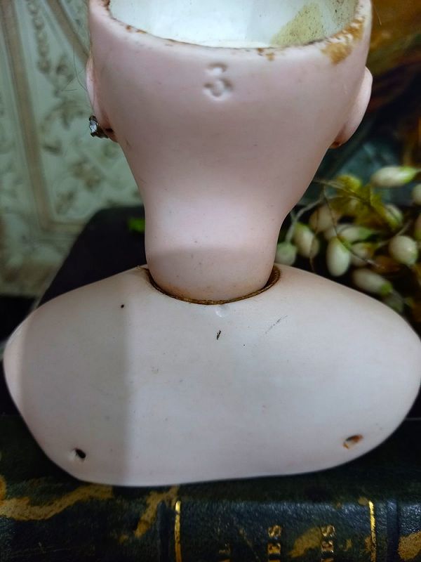 Pressed bisque Poupee Head with Shoulderplate size 3