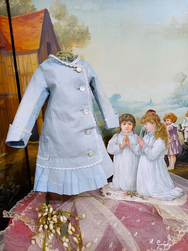 Beautiful antique French Light Blue Bebe Costume / France 1880