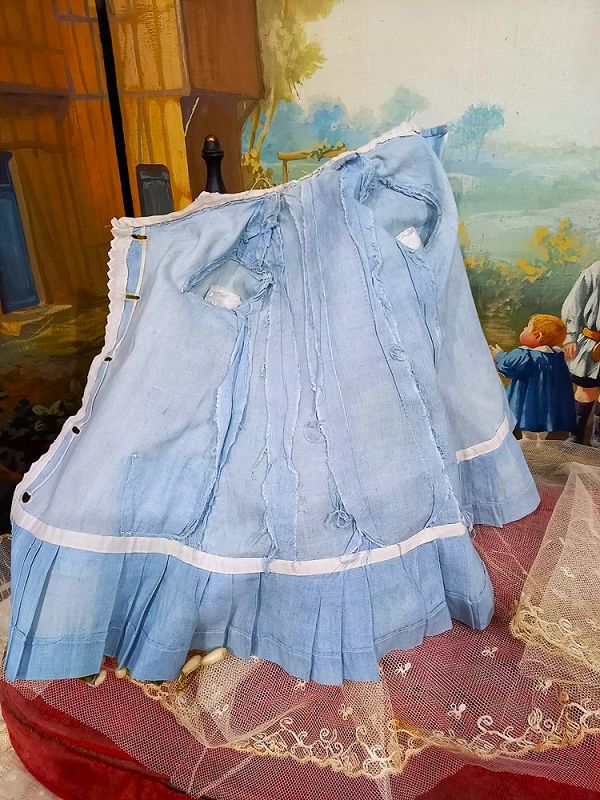 Beautiful antique French Light Blue Bebe Costume / France 1880