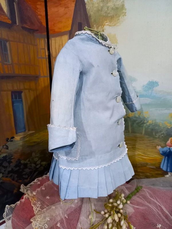 Beautiful antique French Light Blue Bebe Costume / France 1880