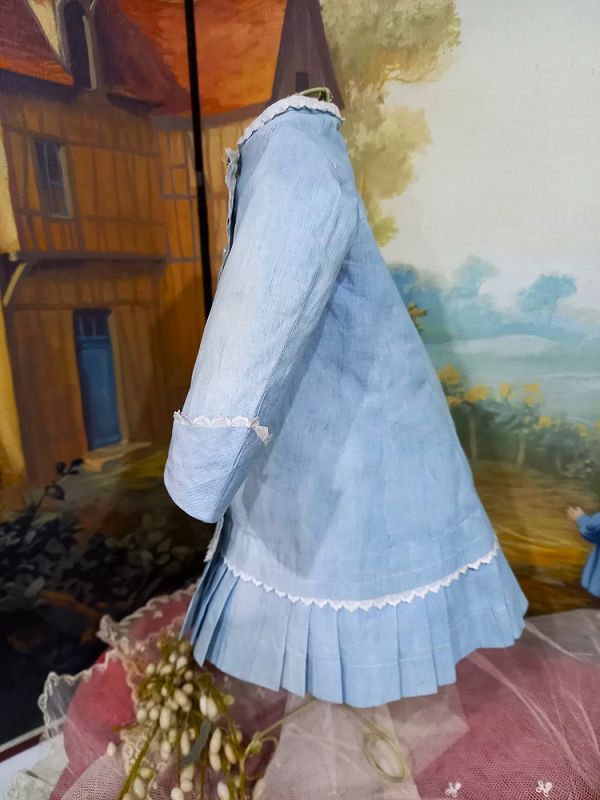 Beautiful antique French Light Blue Bebe Costume / France 1880