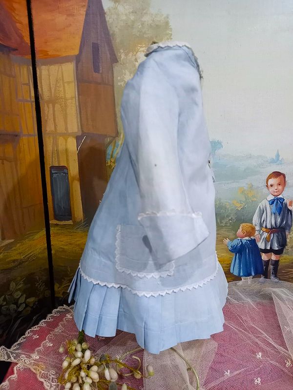 Beautiful antique French Light Blue Bebe Costume / France 1880