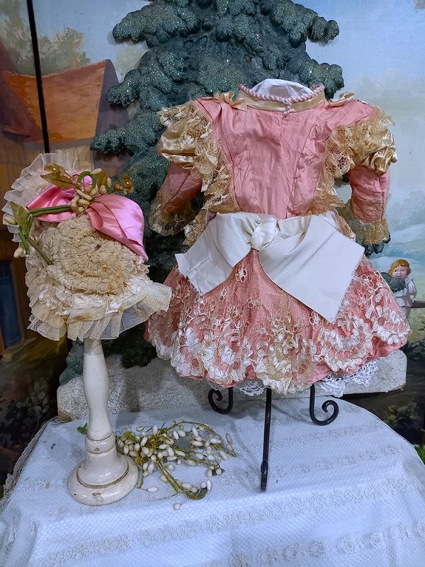 Superb French Bebe silk Costume with lace Bonnet