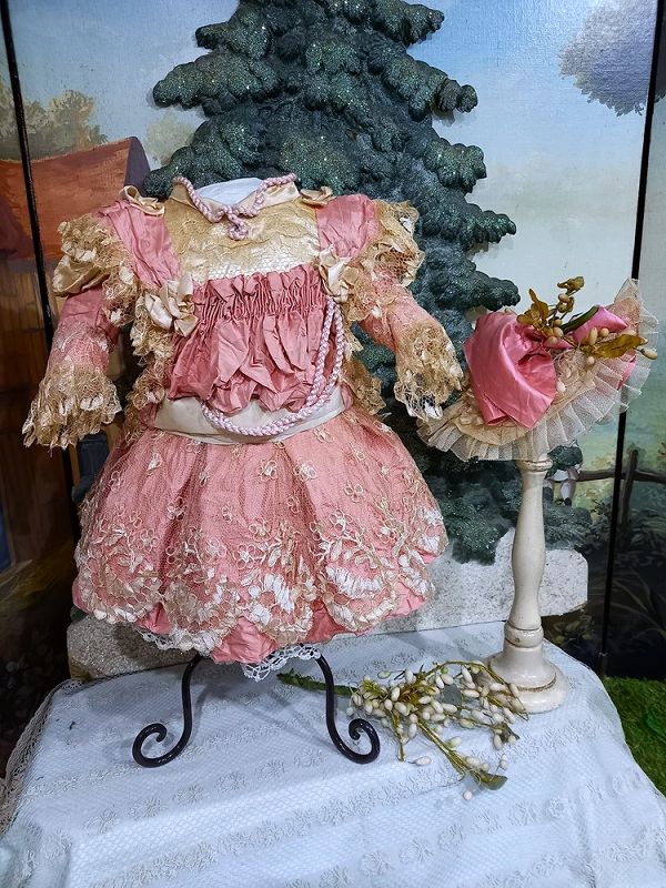 Superb French Bebe silk Costume with lace Bonnet