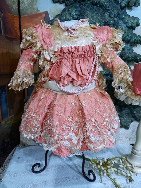 Superb French Bebe silk Costume with lace Bonnet