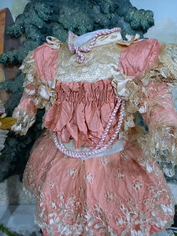 Superb French Bebe silk Costume with lace Bonnet