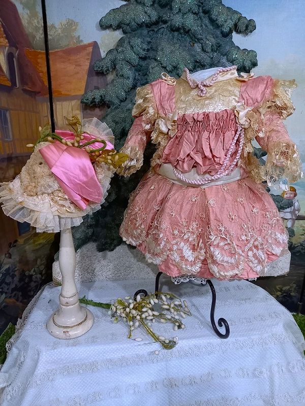 Superb French Bebe silk Costume with lace Bonnet