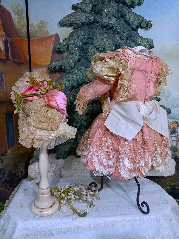 Superb French Bebe silk Costume with lace Bonnet