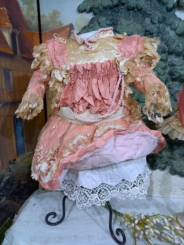 Superb French Bebe silk Costume with lace Bonnet