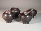 Japanese mingei lacquer lidded bowls (4)